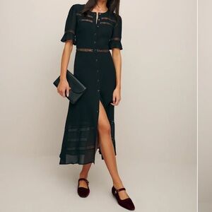 Reformation Woodson Dress- Black with Lace Trim, size 2